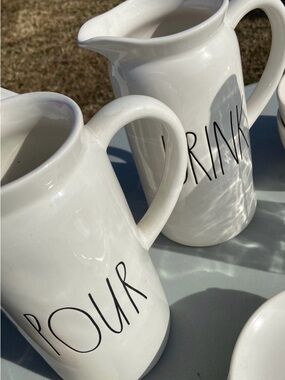 Rae Dunn White Ceramic 2 Pitchers Duo with Black Lettering